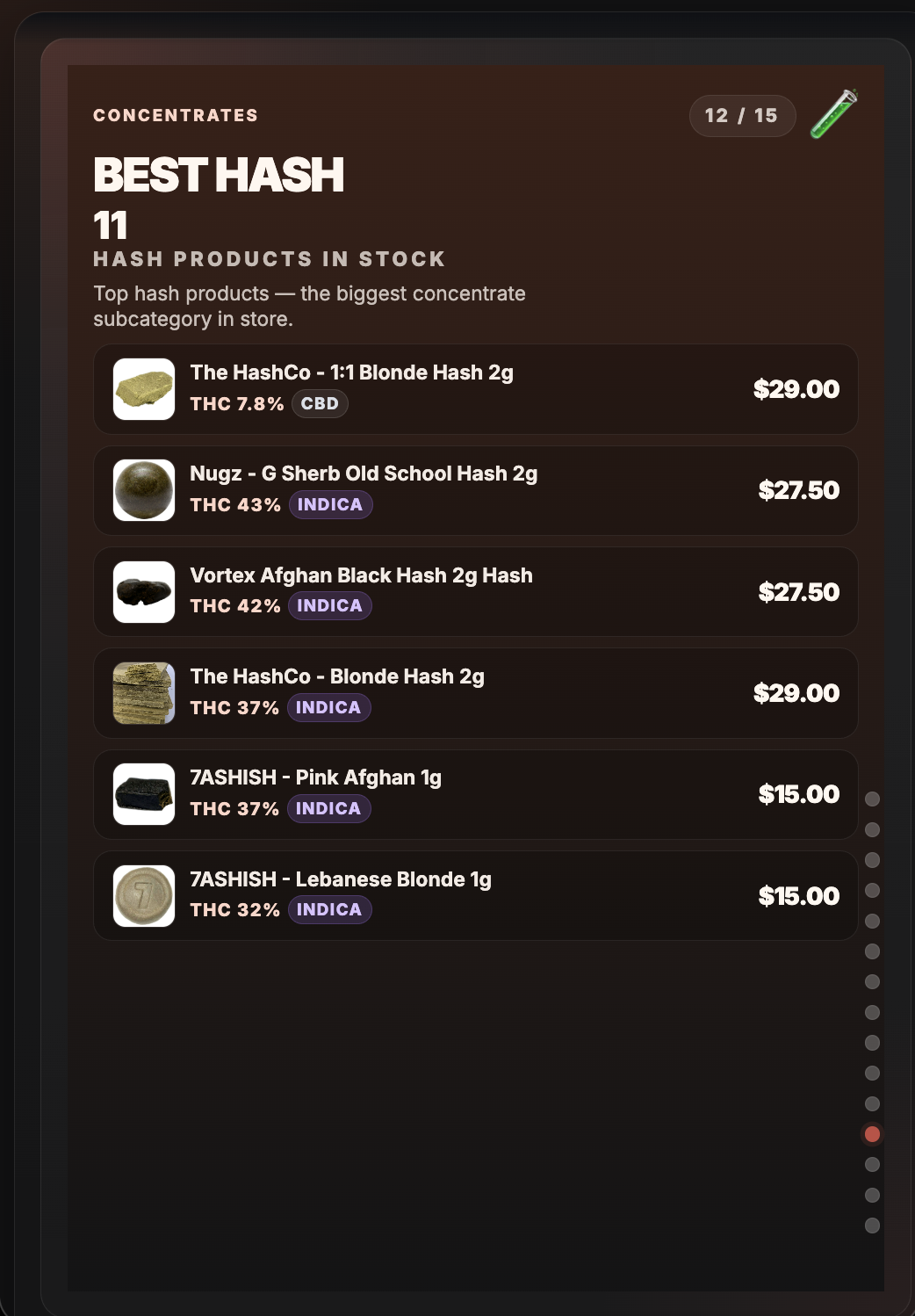 Left screen — Best Hash concentrates wall